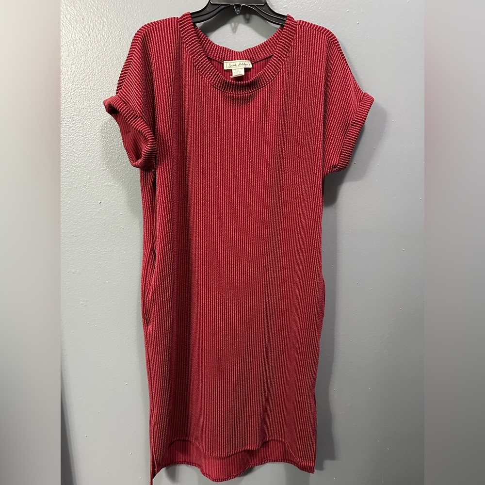 Sweet Adelyn Rose Ribbed Dress with Pockets -comfortable fit with slits in sides - Picture 1 of 11